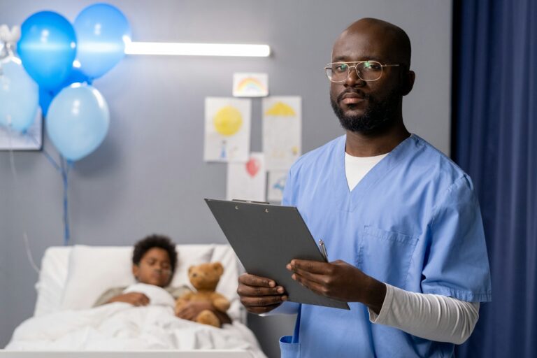 Doctor with medical card at hospital